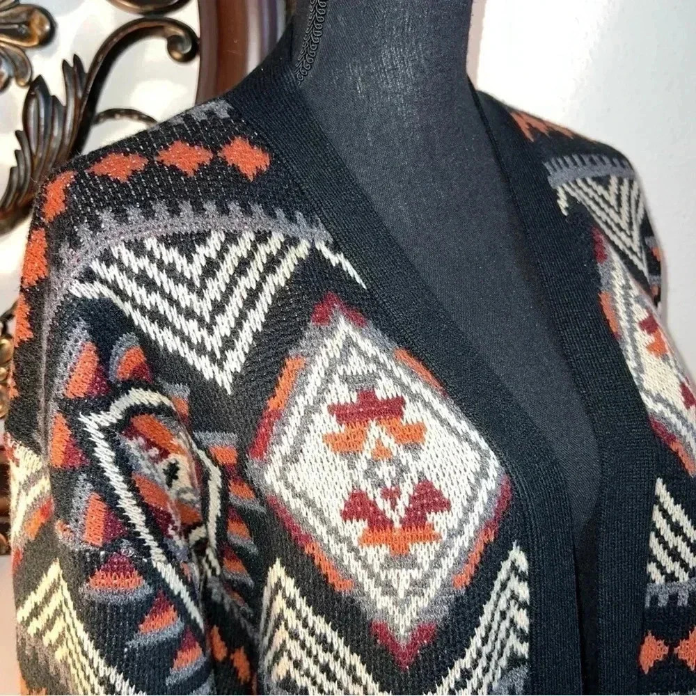 Savanna Jane Women’s Aztec Duster Topper Long Sweater Black Copper Size Small - Picture 1 of 13